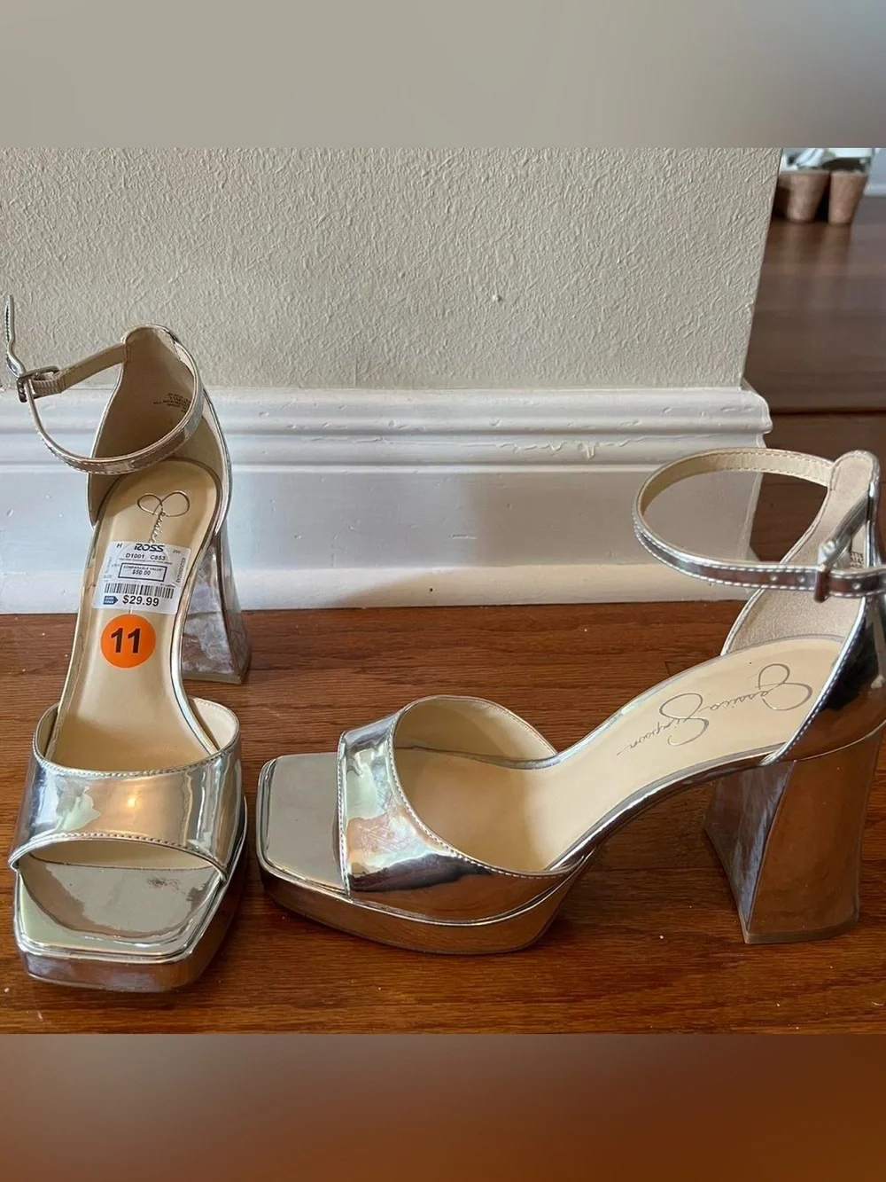Jessica Simpson Metallic Silver Platform Ankle-Strap Heels